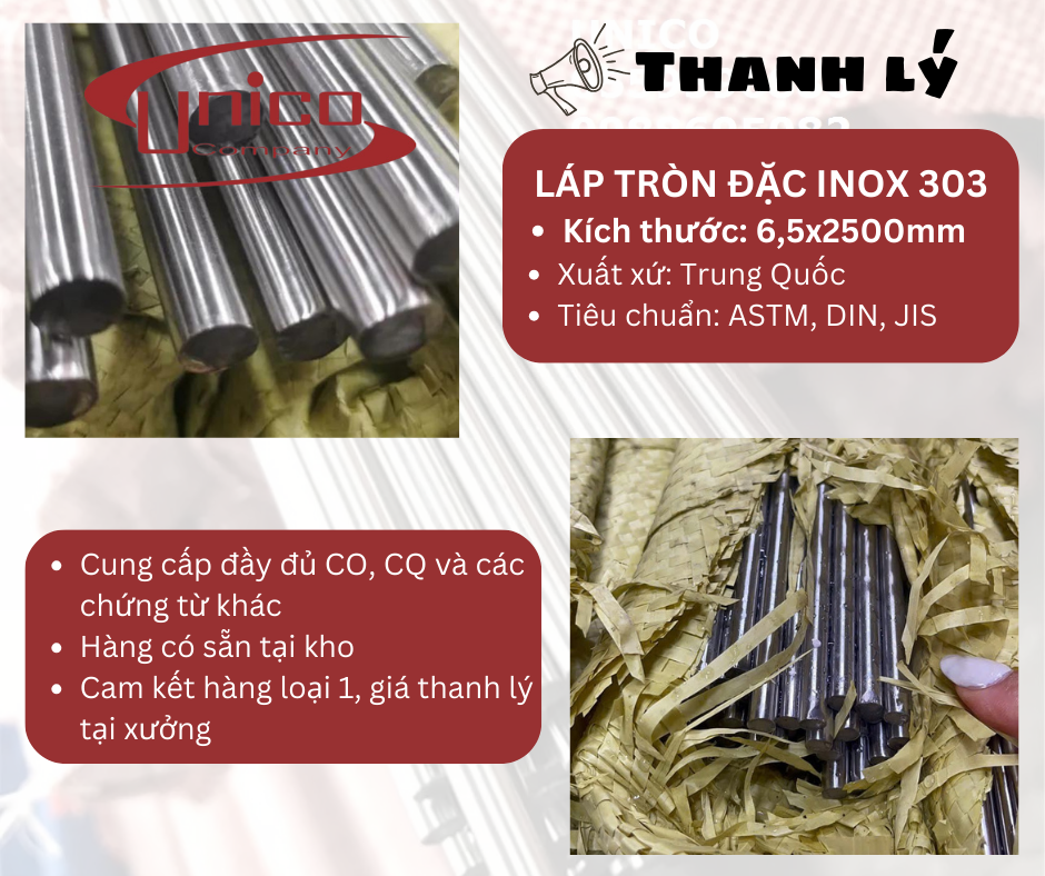 Thanh lý Láp tròn inox 303 - Unico Steel